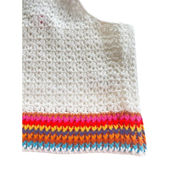 NWT Marine Layer $118 Crochet Crop Top W's XS Caro Tank White Rainbow Trim - Picture 11 of 16